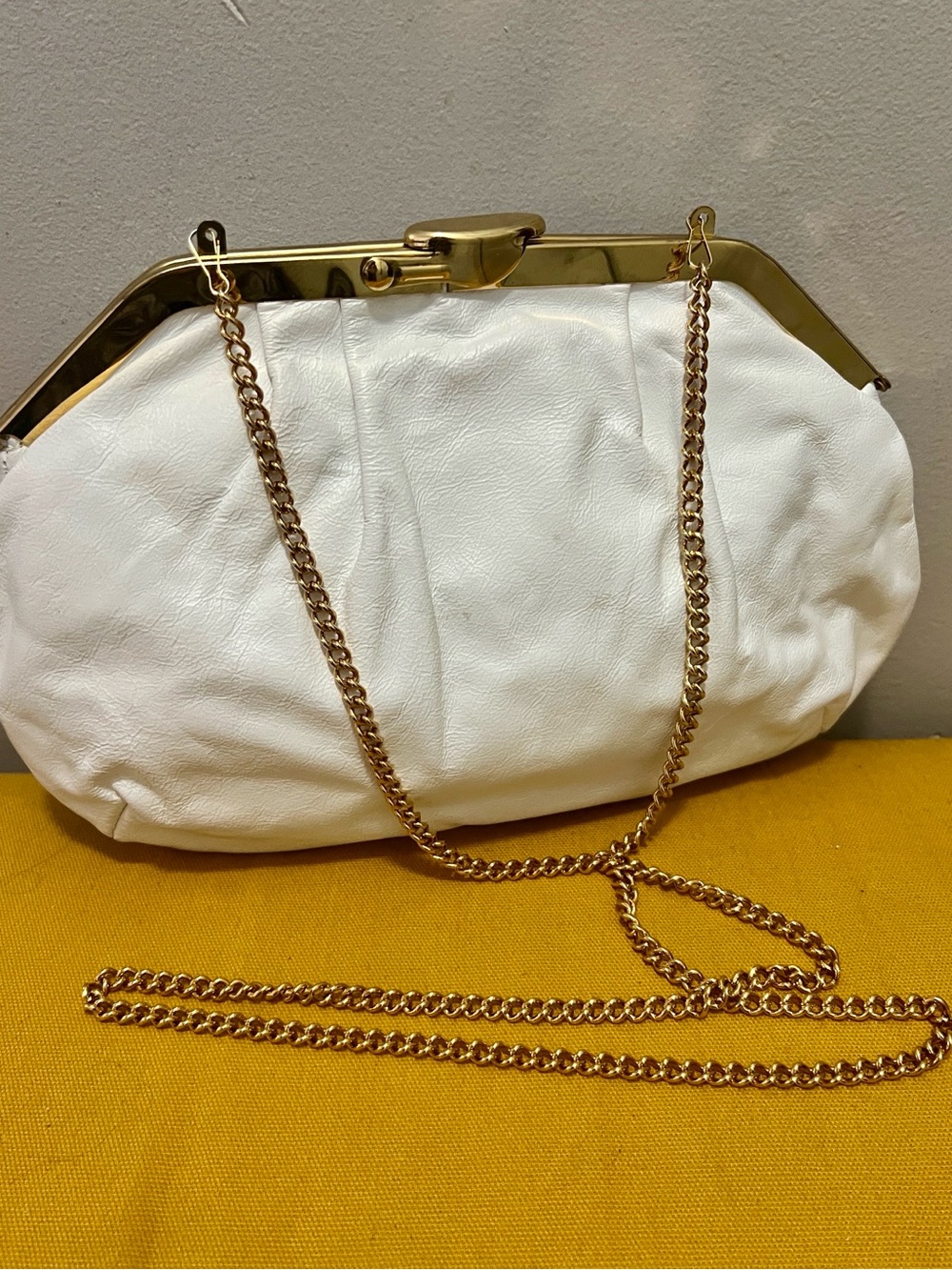 White Leather Vintage  Clutch Shoulder Bag